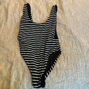 Aerie high leg one piece striped bathing suit